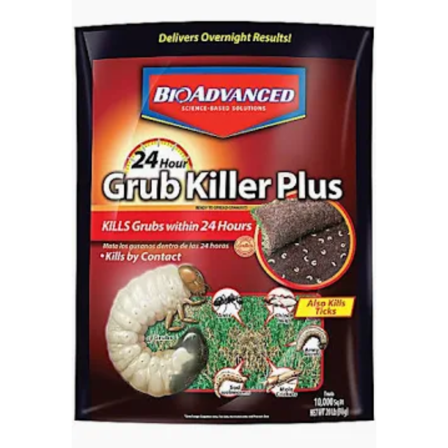 Bag of BioAdvanced 24 Hour Grub Killer Plus on a white background