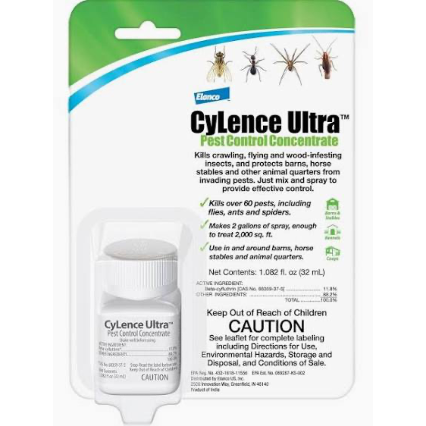 Cylene Ultra pest control concentrate packaging with images of pests on a white background