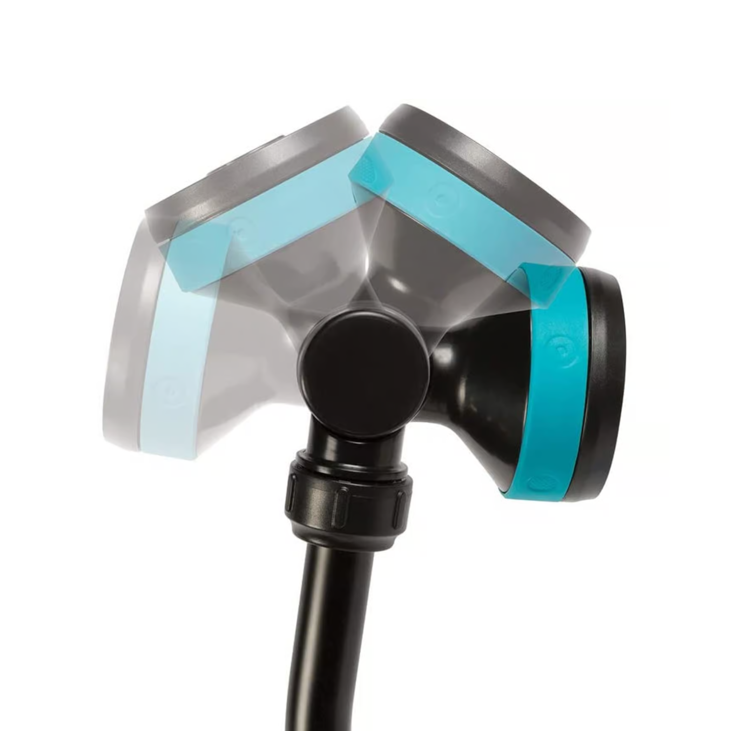 Shower head with black and teal design on a white background