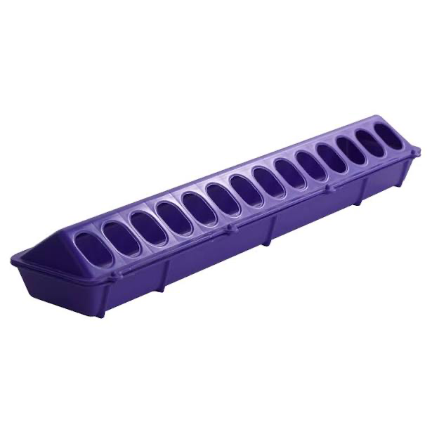 Purple plastic tray with multiple compartments on a white background