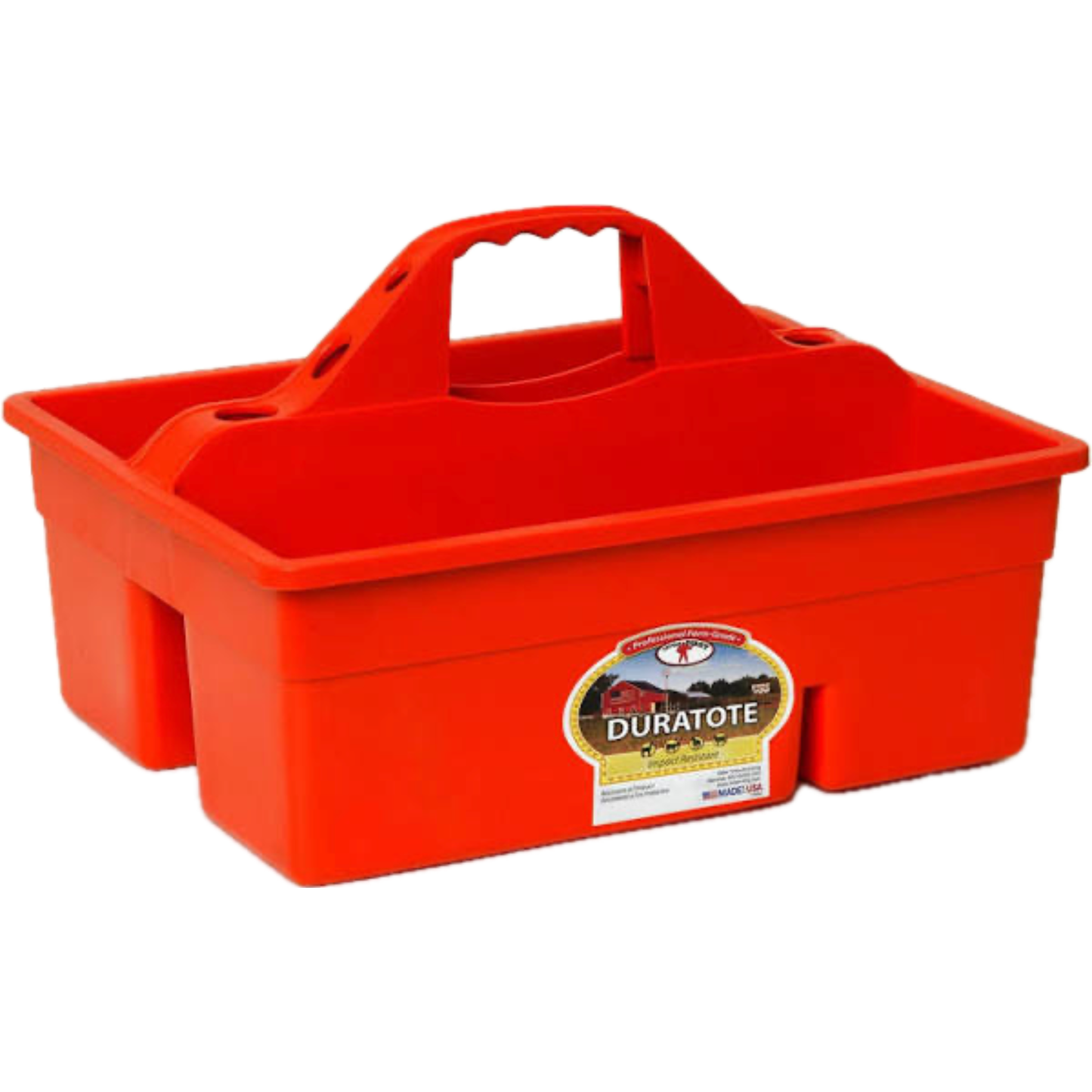 A bright red plastic garden caddy with a built-in handle, shown on a plain white background. A circular Little Giant brand label is visible on the front right side.