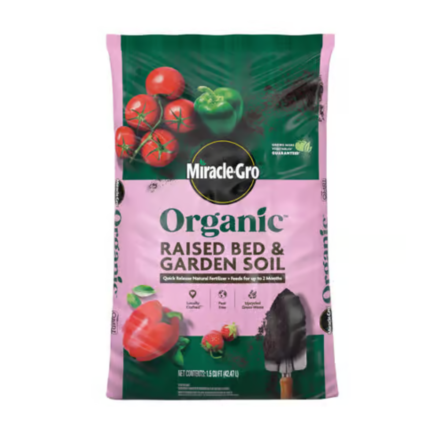 Bag of Miracle-Gro Organic Raised Bed & Garden Soil on a white background