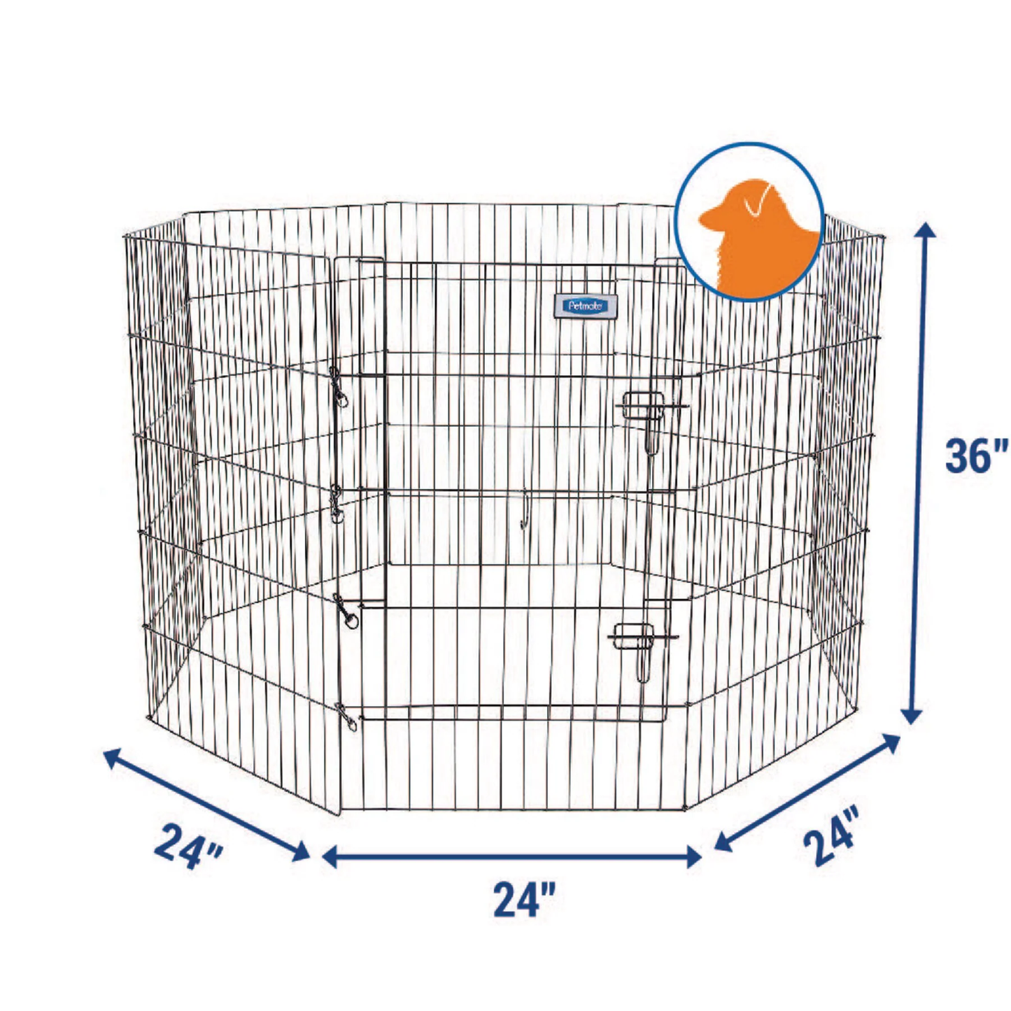 Pet playpen with dimensions labeled on a white background