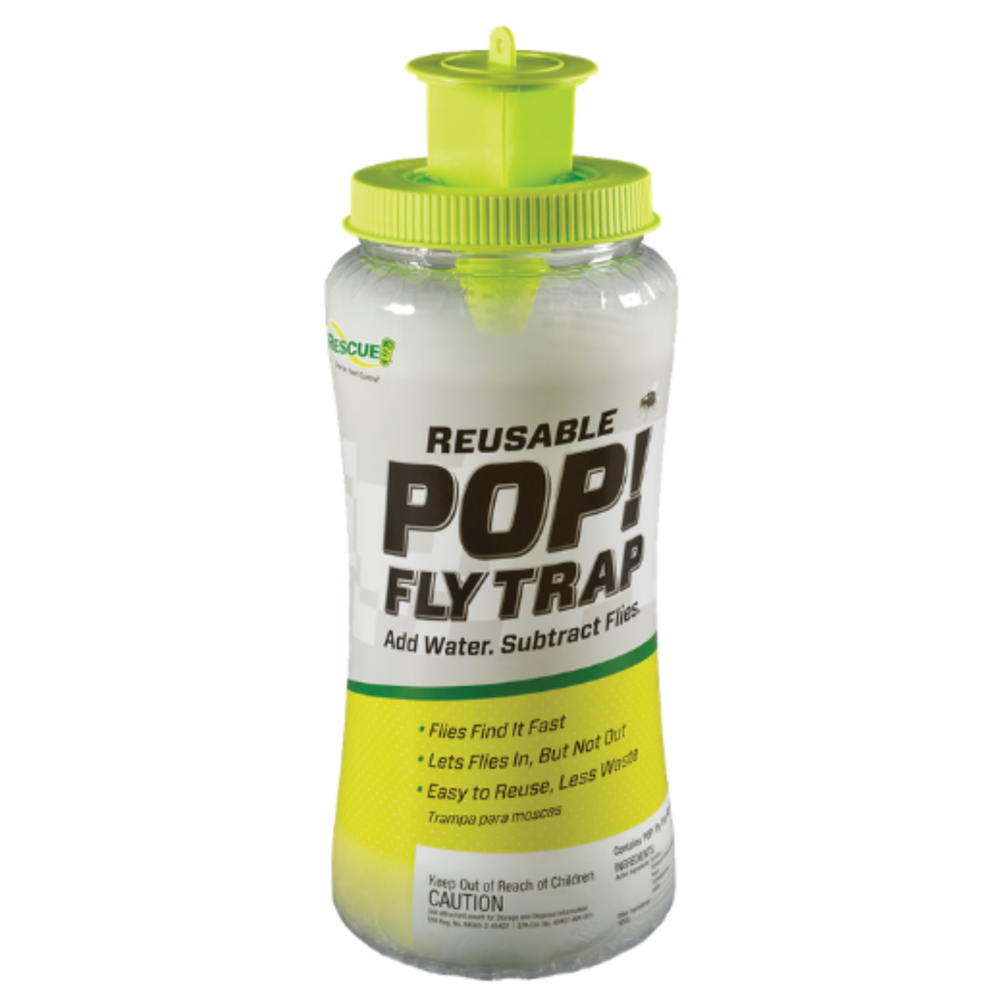 Reusable Pop! Fly Trap with yellow lid on a white background