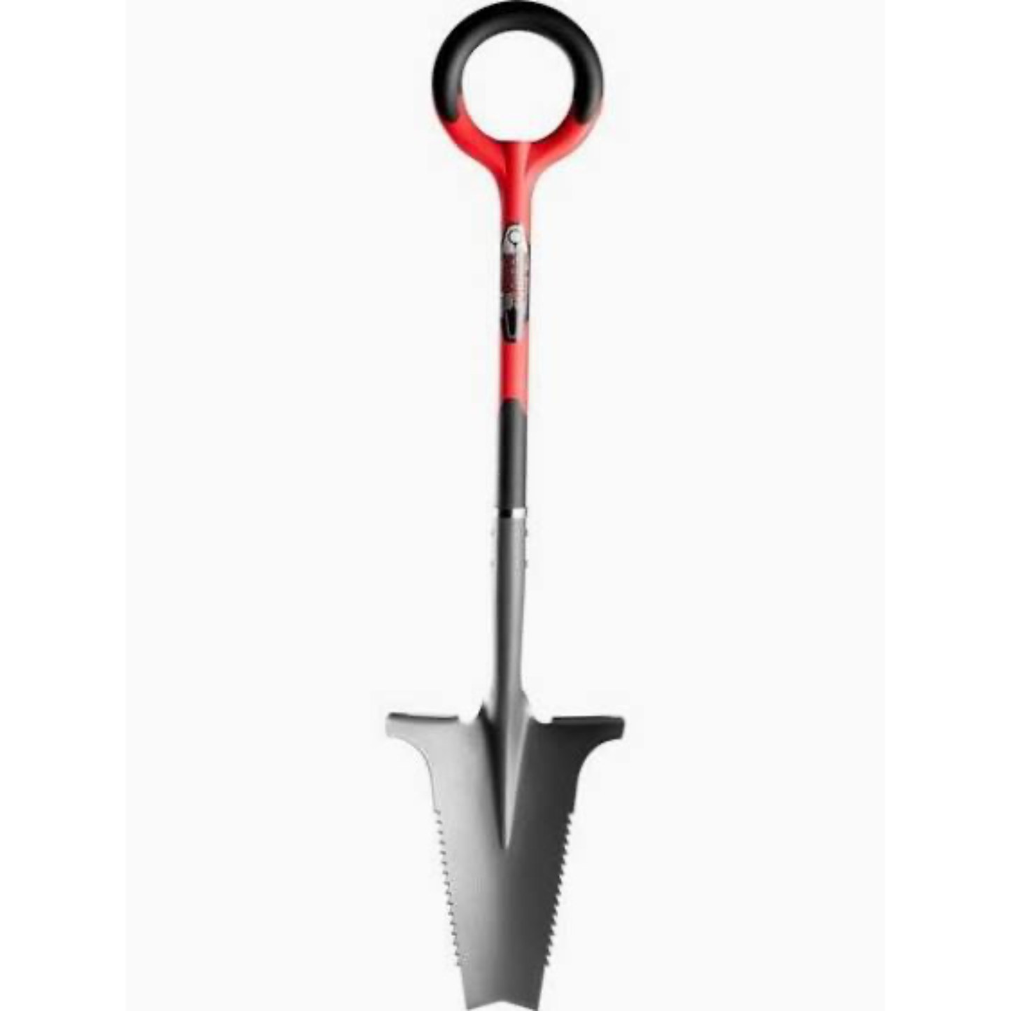 Shovel with a red handle on a white background