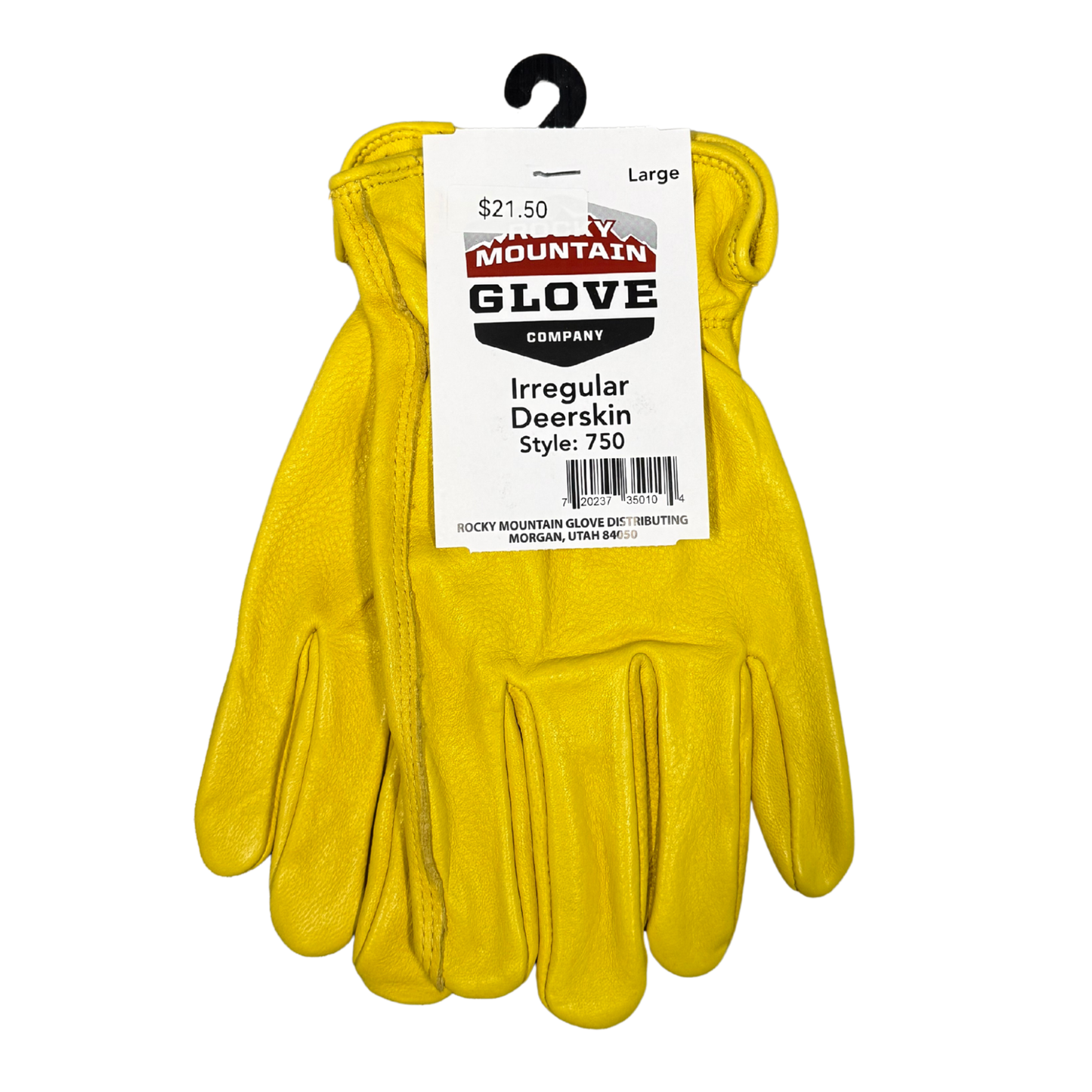 Yellow gloves with a label on a white background