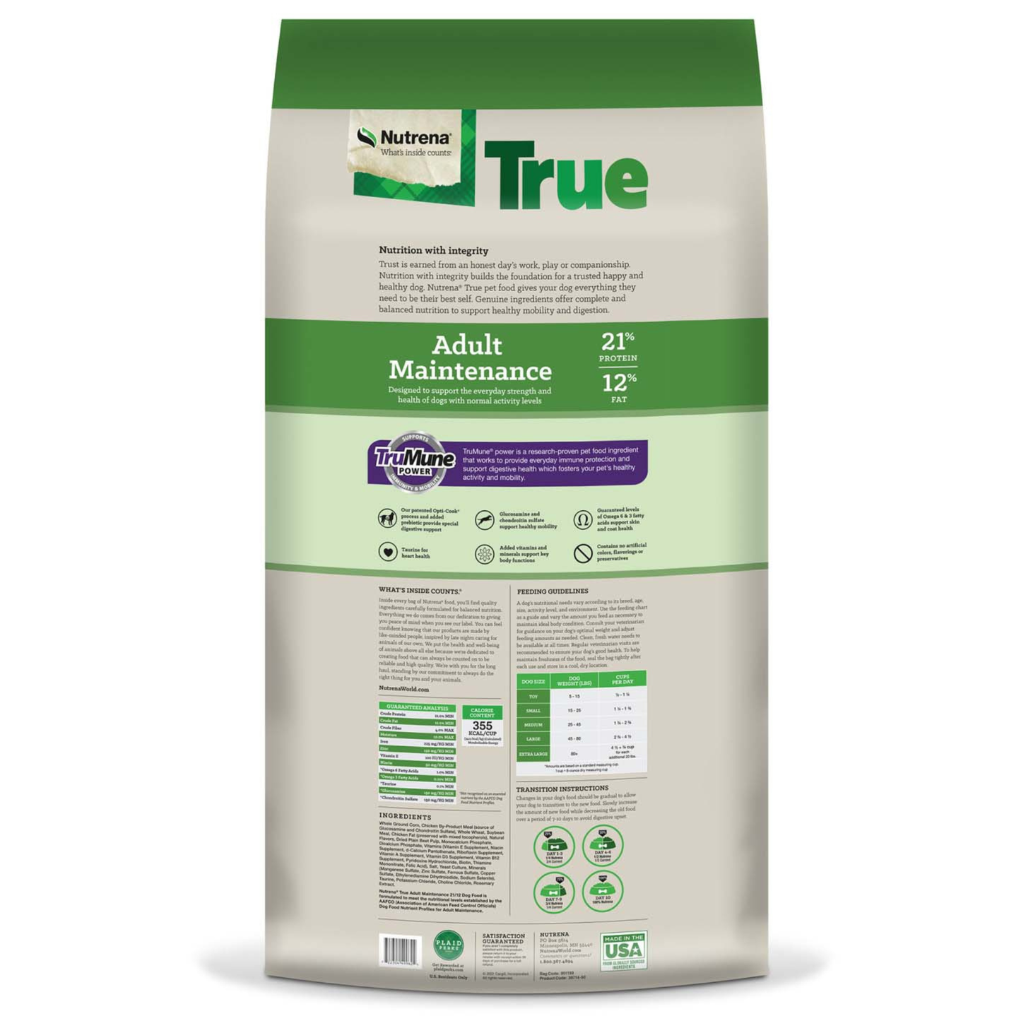 Nutrena True Adult Maintenance dog food packaging on a white background