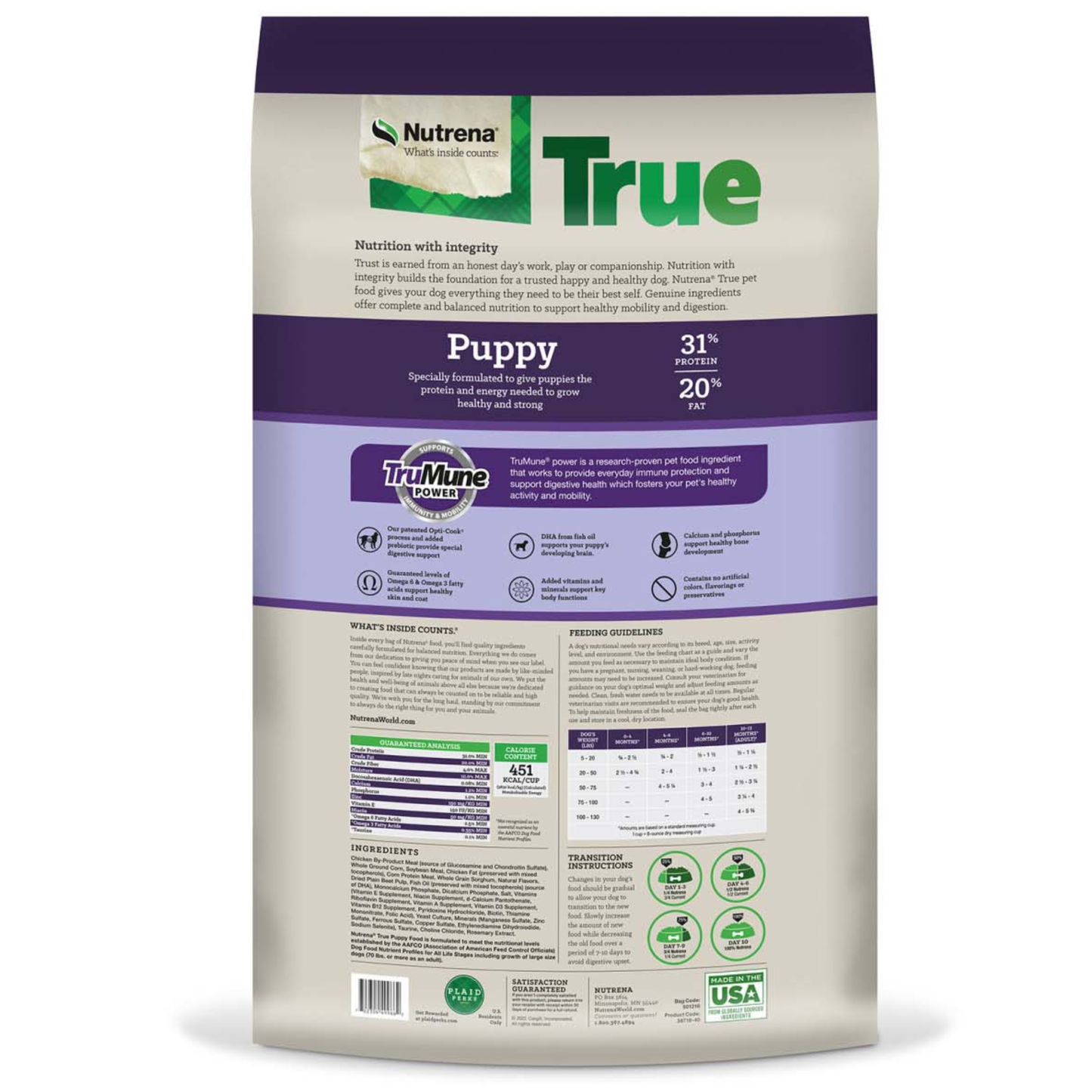 Nutrena True Puppy dog food packaging on a white background