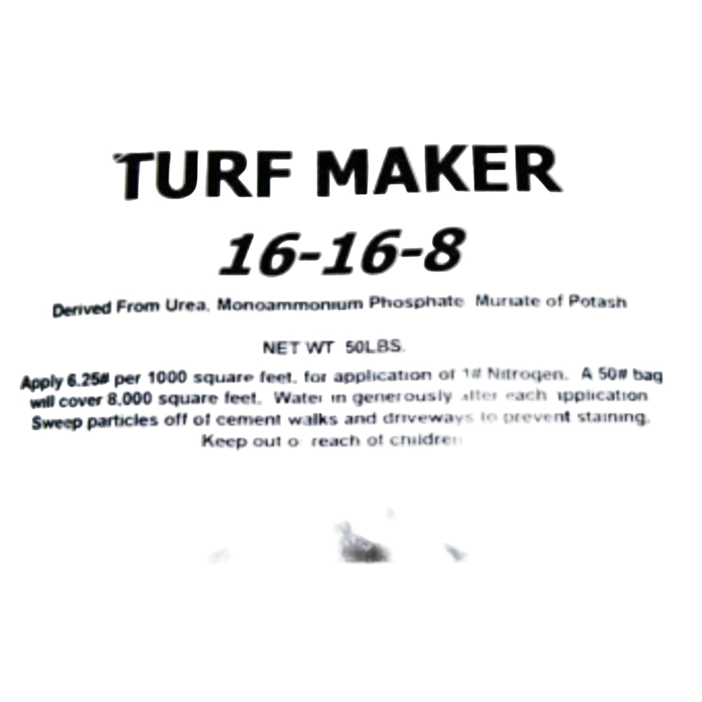 Label for turf maker fertilizer on a white background