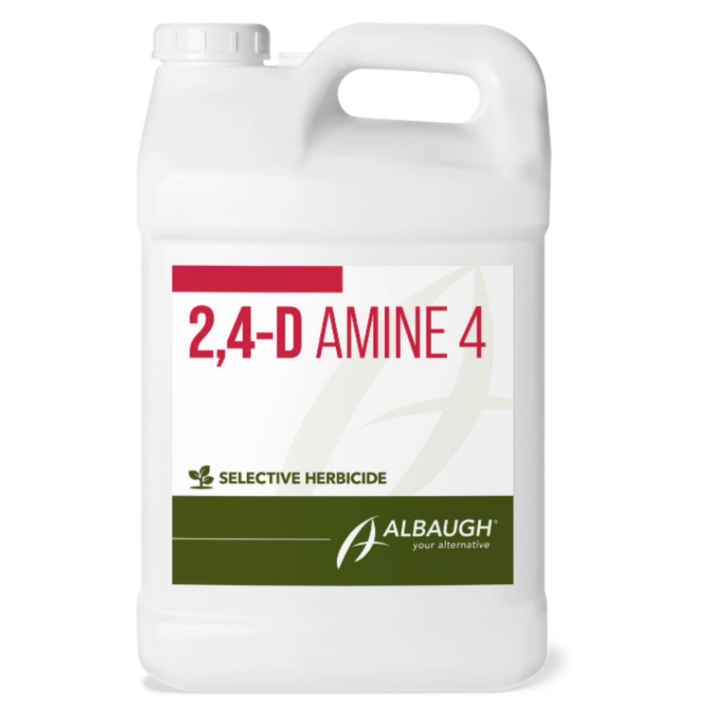 White container of 2,4-D Amine 4 herbicide with Albaugh branding on a white background