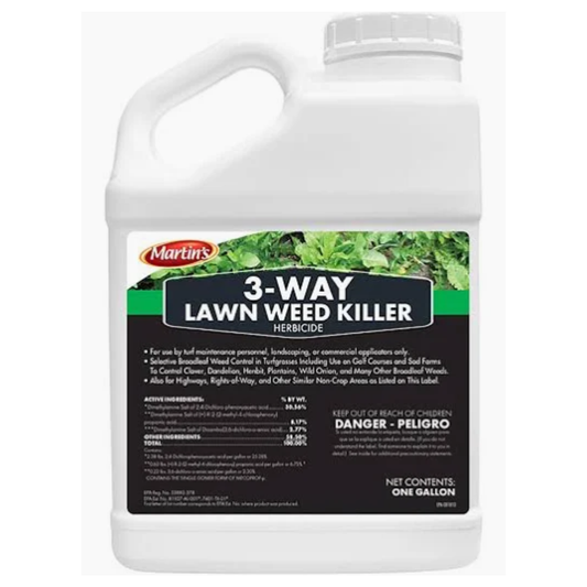 Gallon container of Martin's 3-Way Lawn Weed Killer on a white background