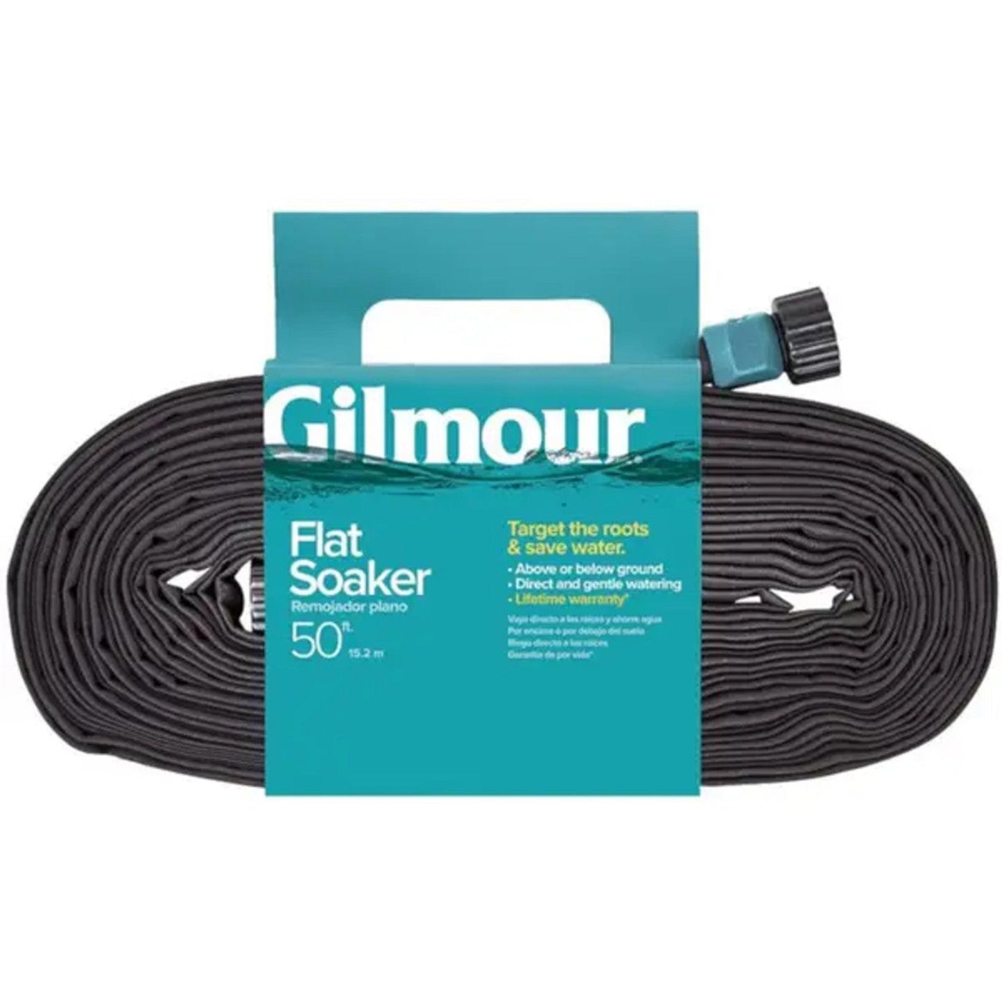 50 foot Gilmour flat soaker hose on a white background.