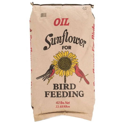 Bag of oil sunflower bird feeding mix with birds and sunflower design on a beige background