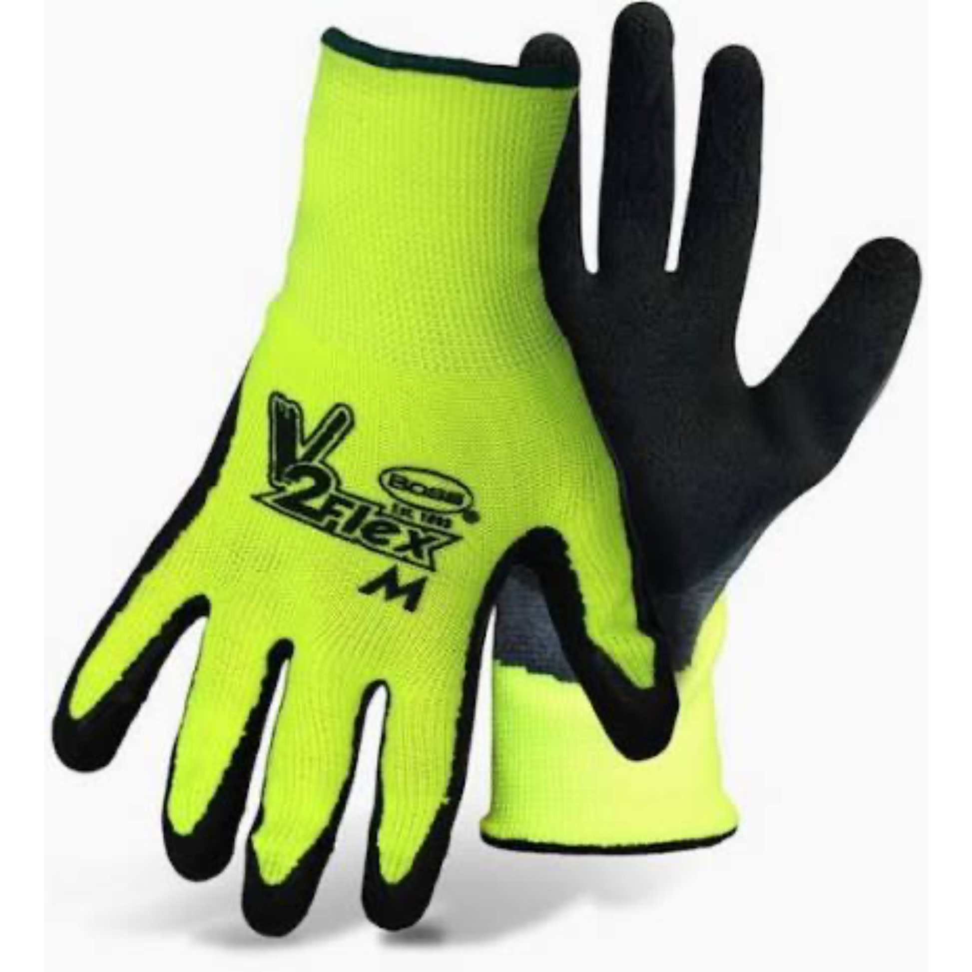 Pair of green and black gloves with 'V-Flex' branding on a white background