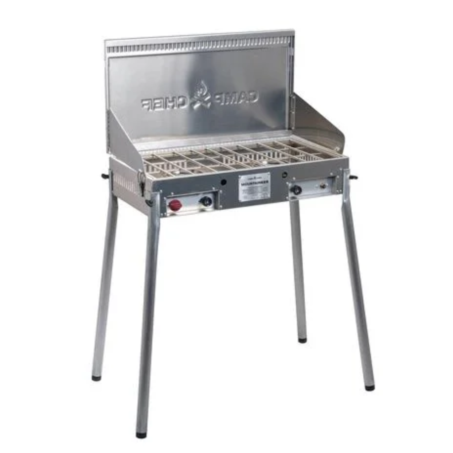 Camp Chef Mountaineer Stove with leg accessory on a white background