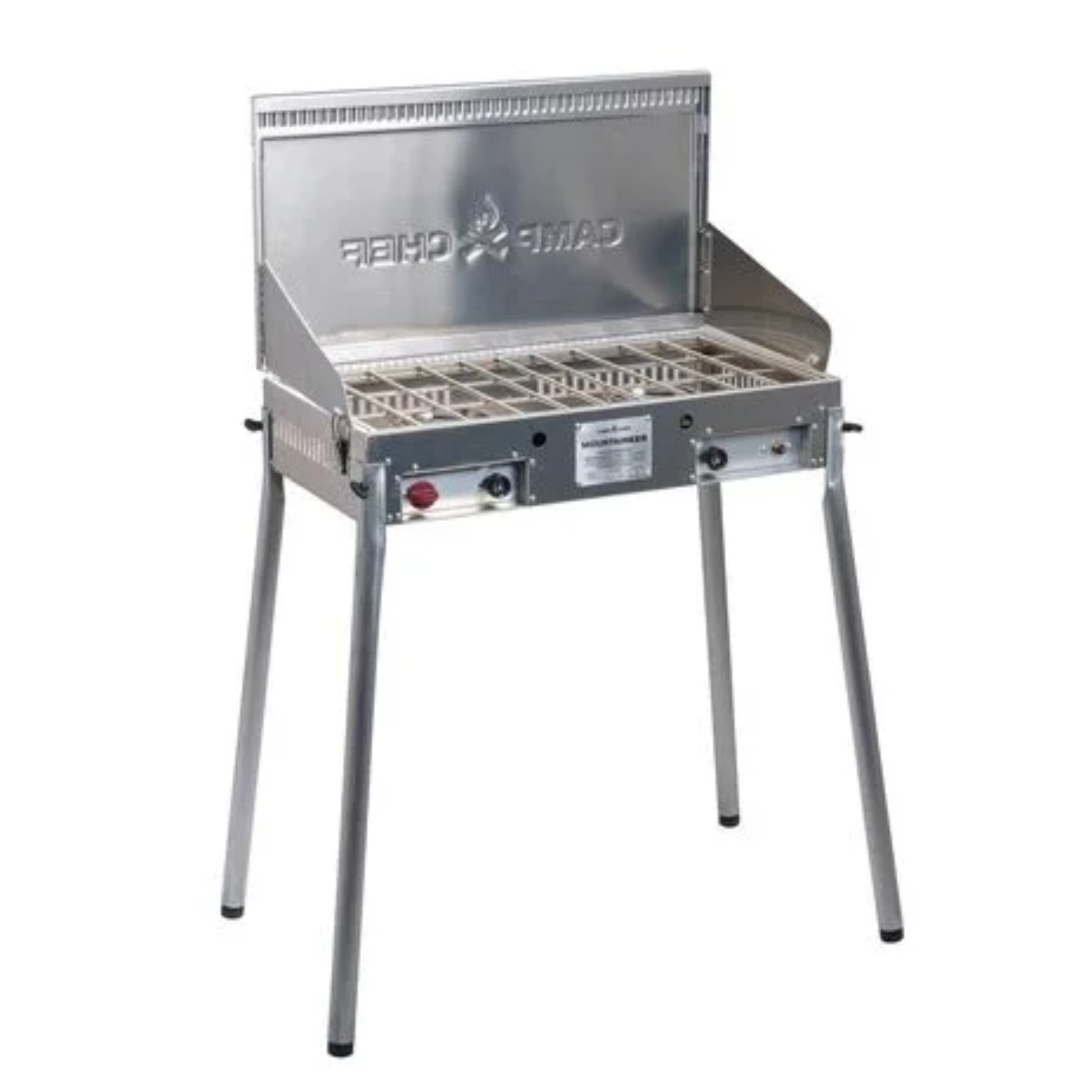 Camp Chef Mountaineer Stove with leg accessory on a white background