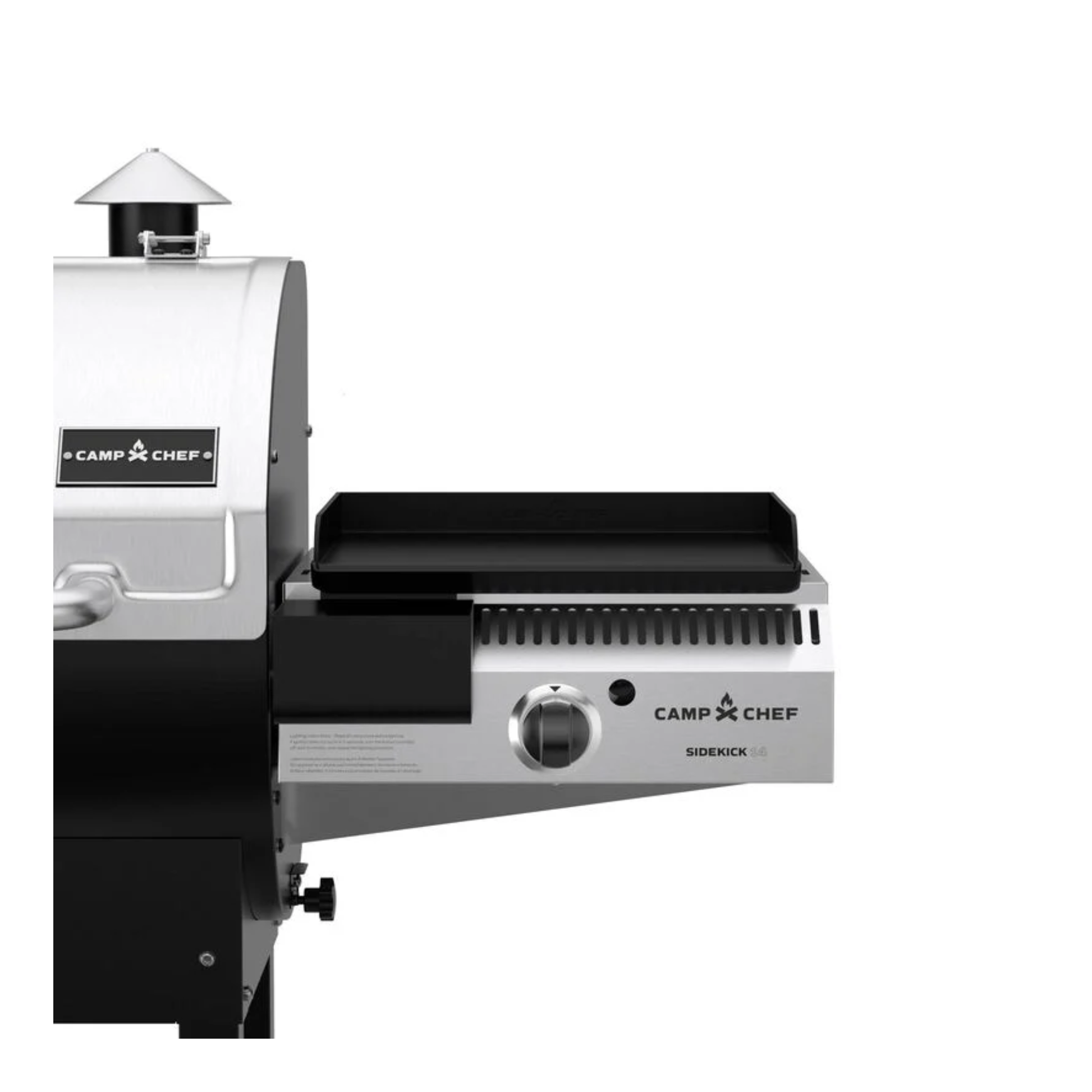 Camp Chef side kick flat top on a camp chef smoker.