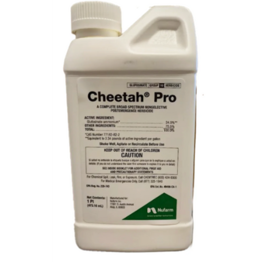 Cheetah Pro herbicide container with Nufarm logo on a white background