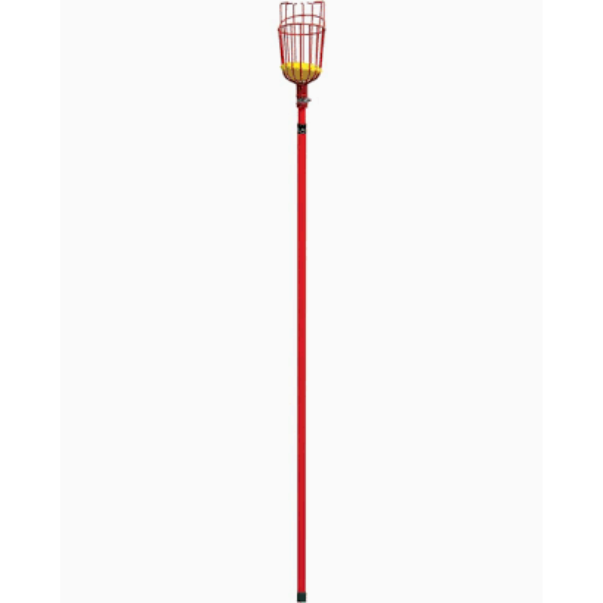 Red fruit picker with a yellow head on a white background