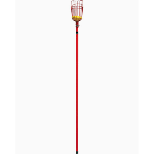 Red fruit picker with a yellow head on a white background