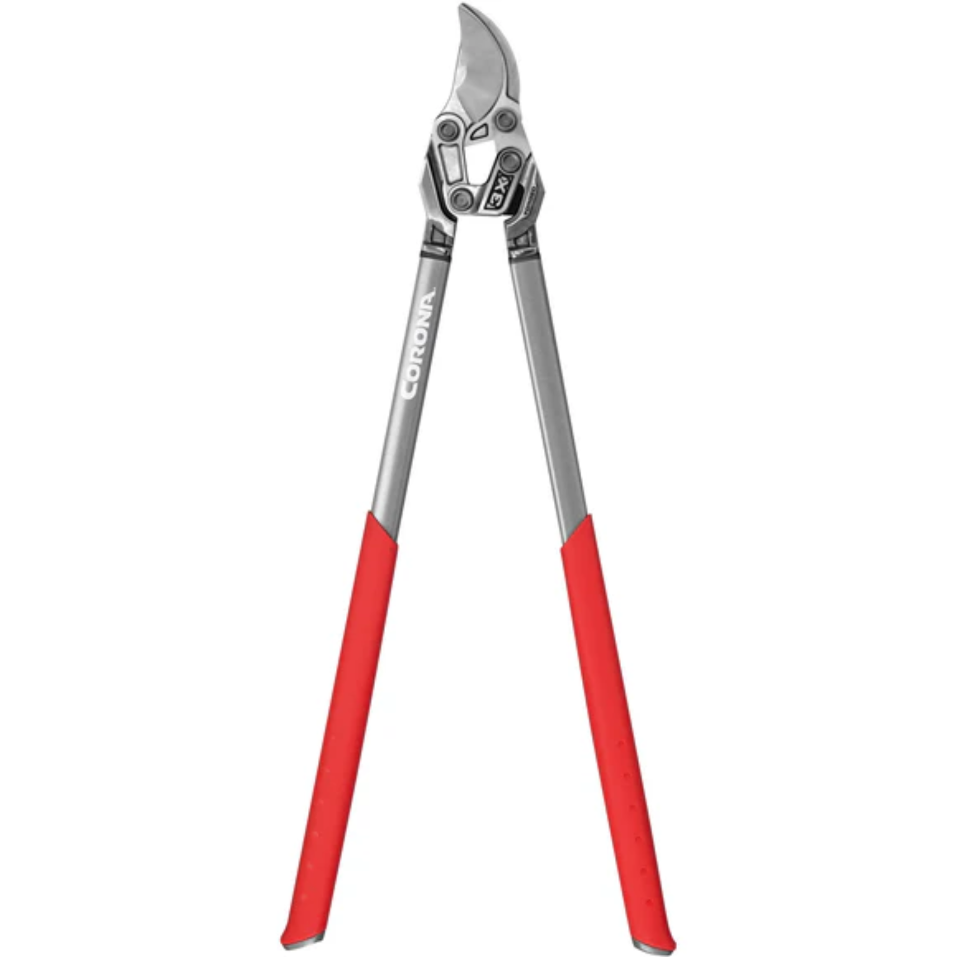 Gardening pruner with red handles on a white background