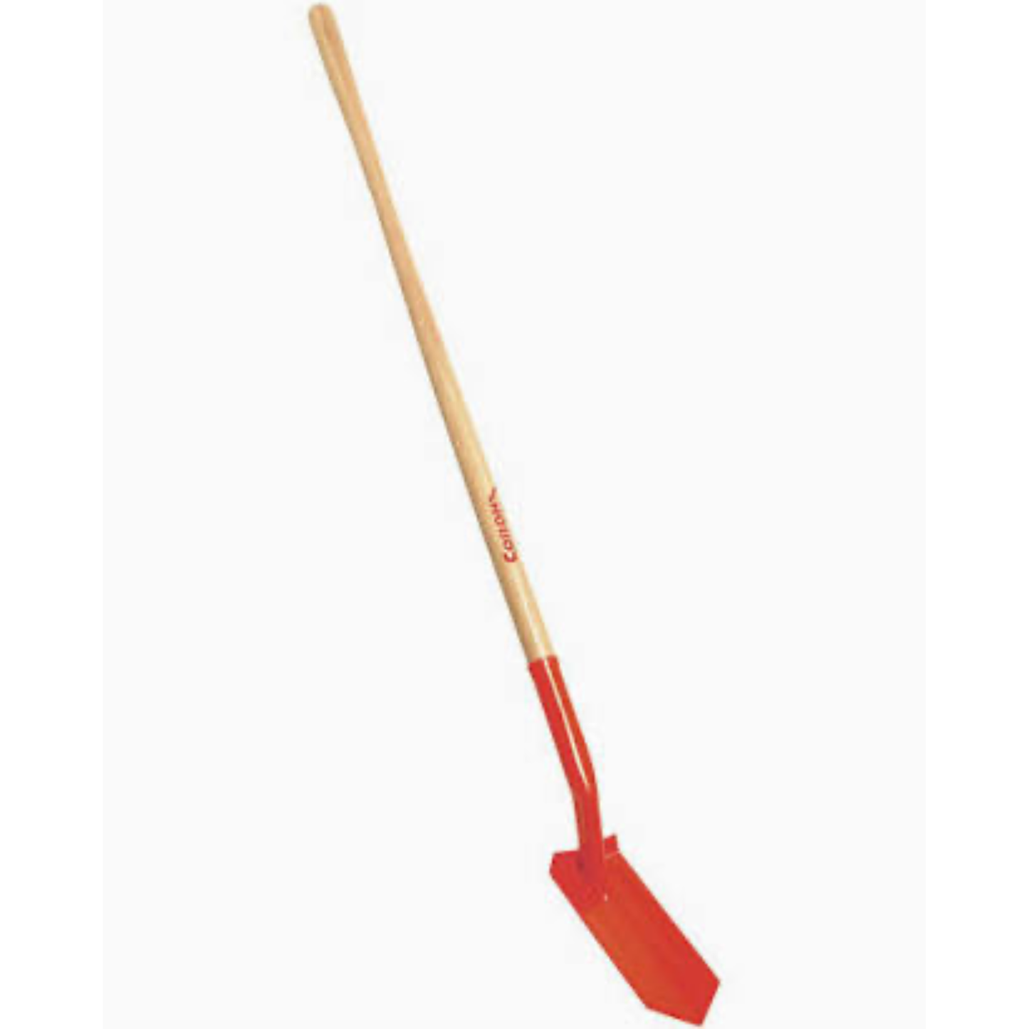 Orange spade with wooden handle on a white background