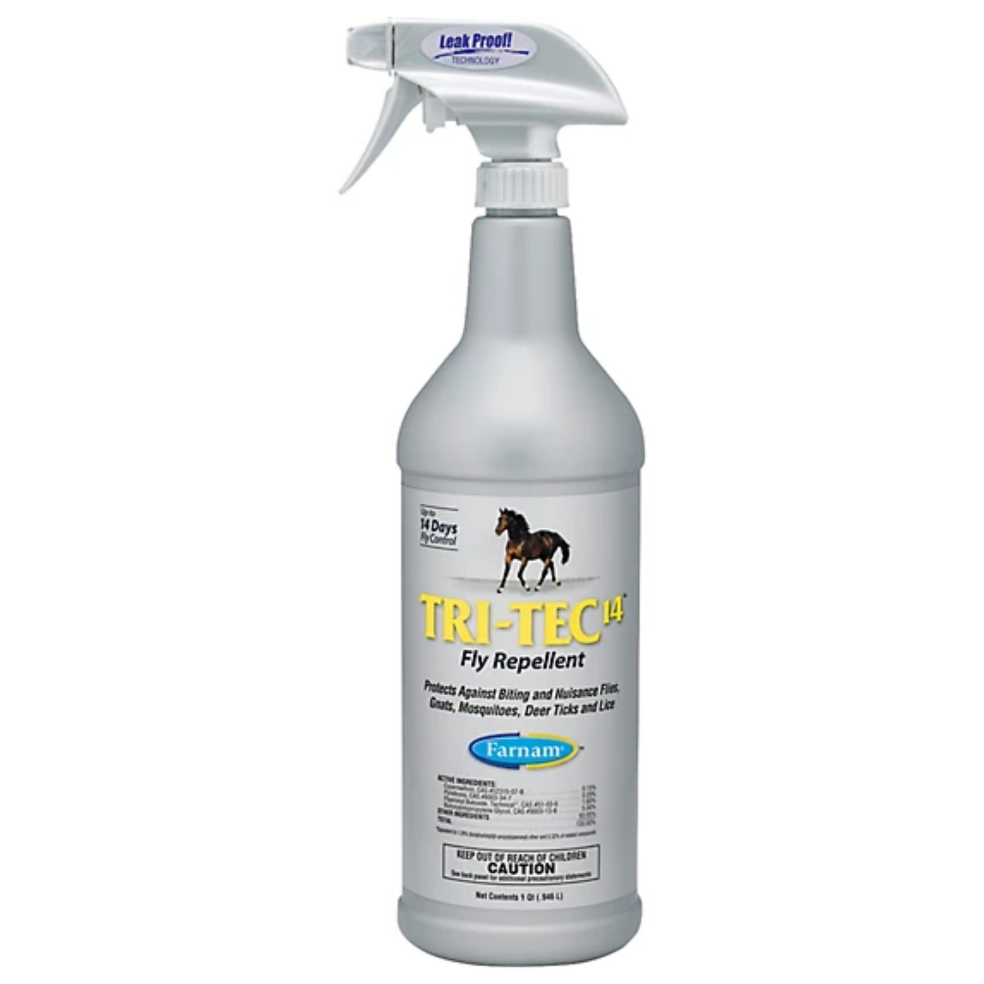 Tri-Tec fly repellent spray bottle on a white background