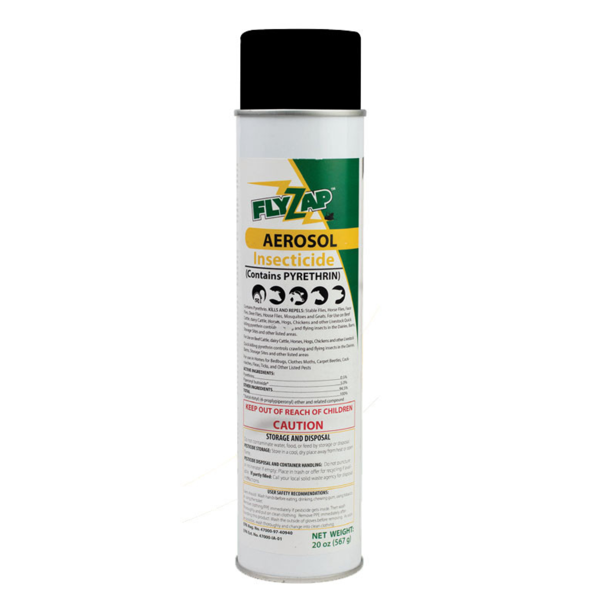 Fly Zap aerosol insecticide can on a white background