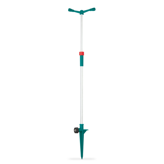 Gardening tool with a long handle and adjustable sections on a white background