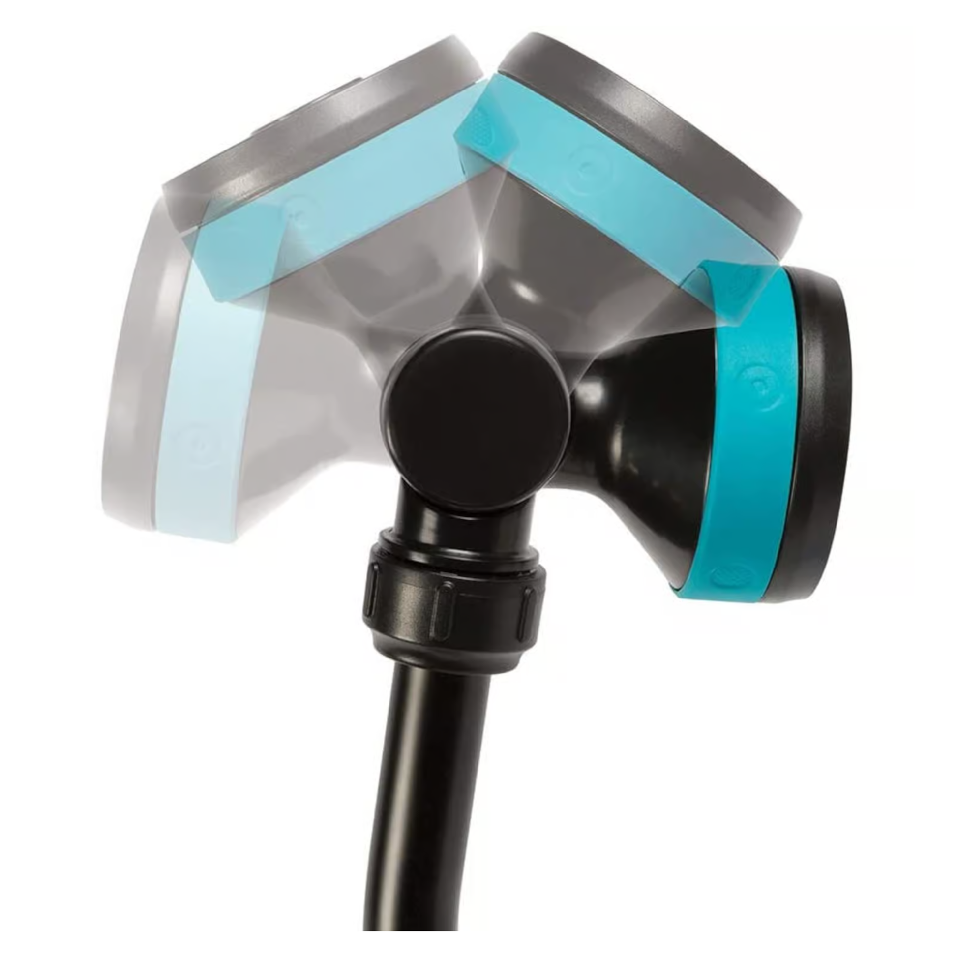 Shower head with black and blue design on a white background