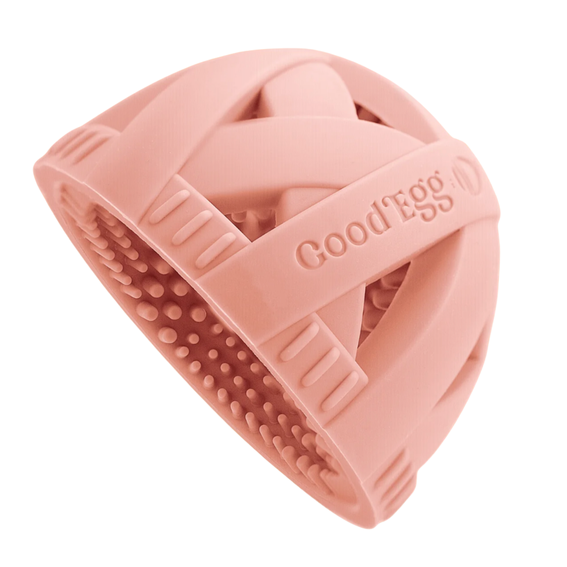 Pink silicone egg brush with 'Good Egg' branding on a white background