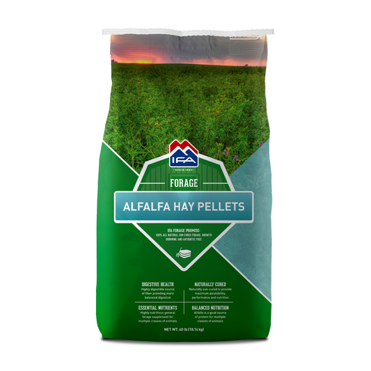 Bag of IFA Alfalfa Hay Pellets on a white background.