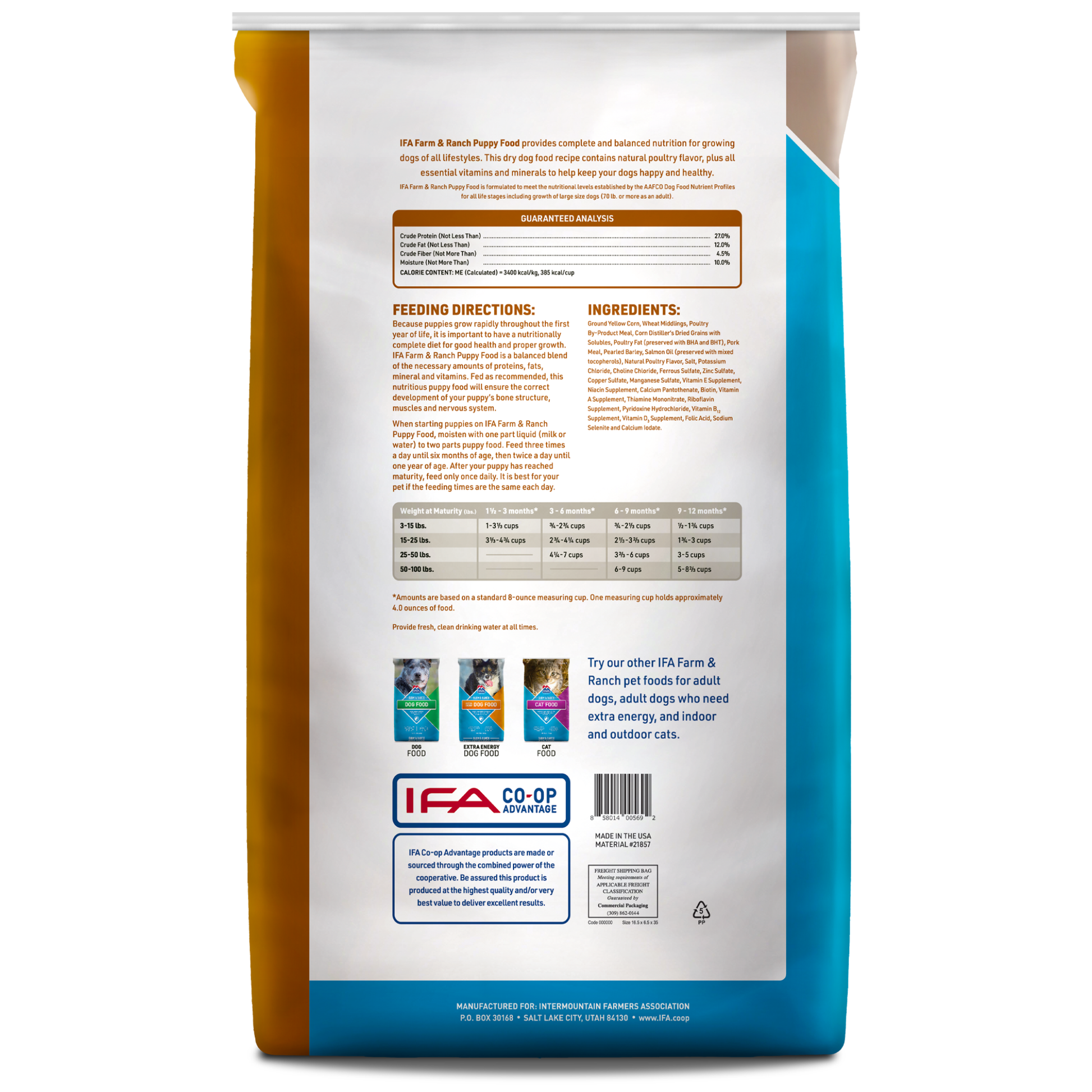 Back view of a pet food package with text and branding on a white background