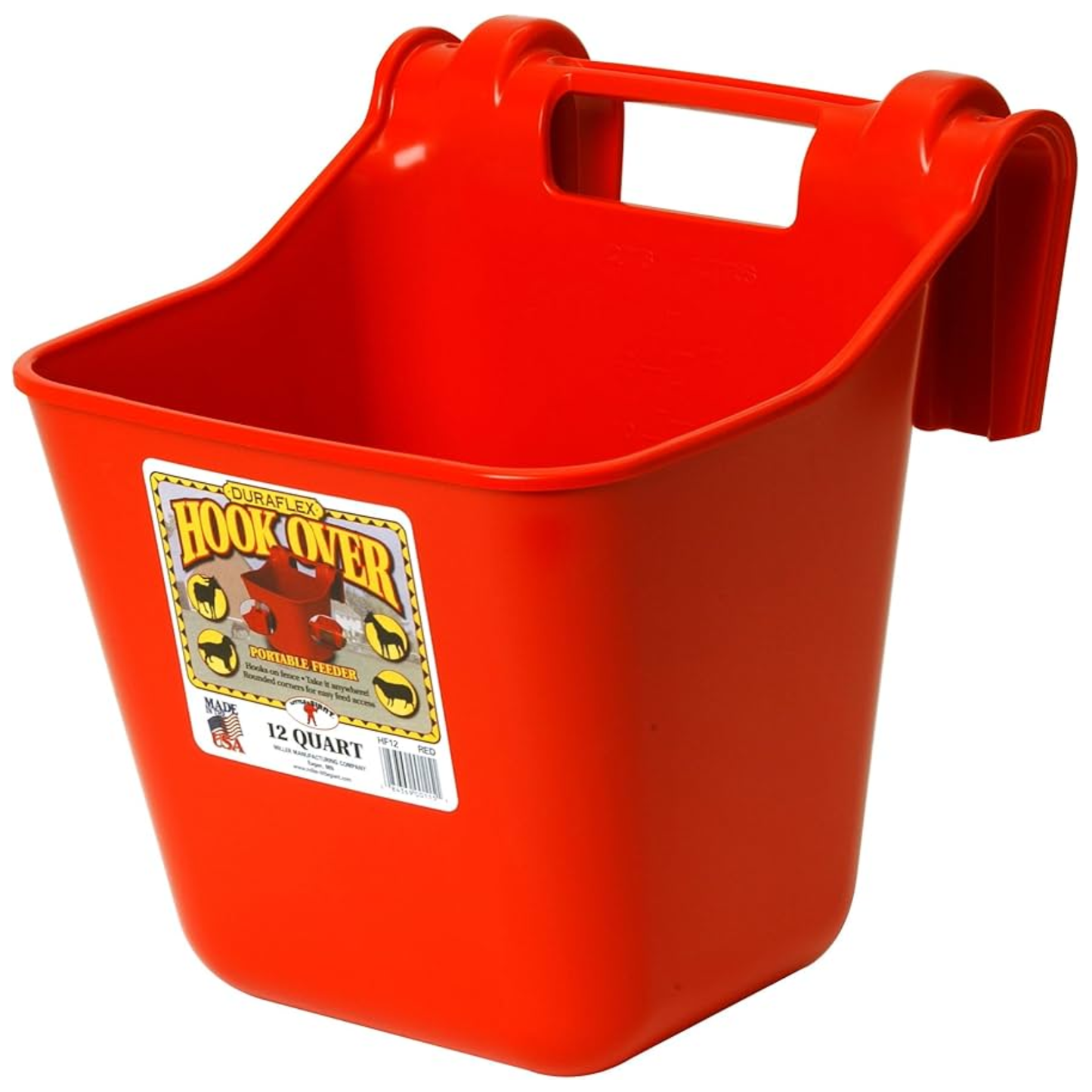 Red plastic bucket with a handle on a white background