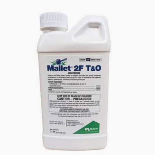 White bottle labeled 'Mallet 2F T&O' on a white background