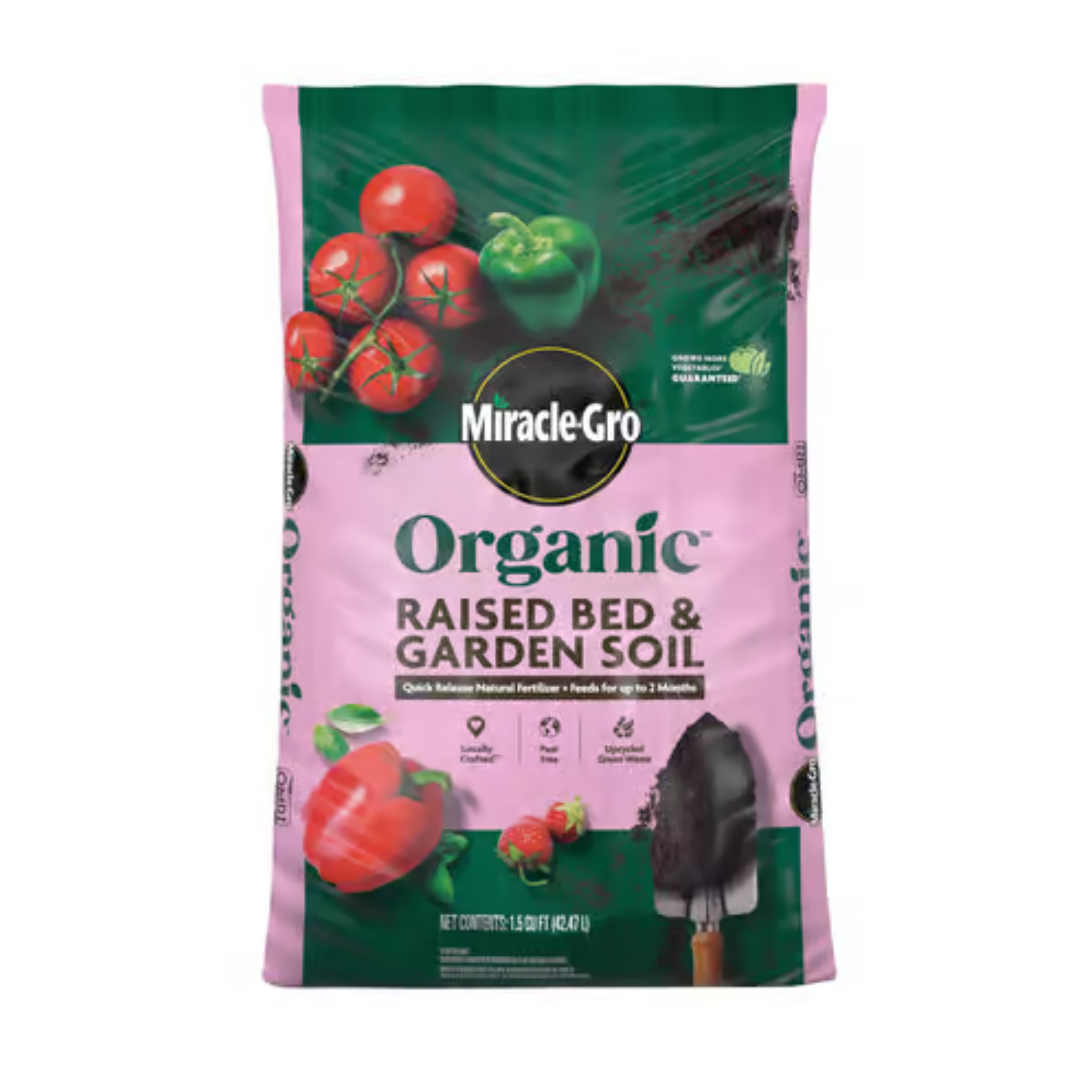 Bag of Miracle-Gro Organic Raised Bed & Garden Soil on a white background