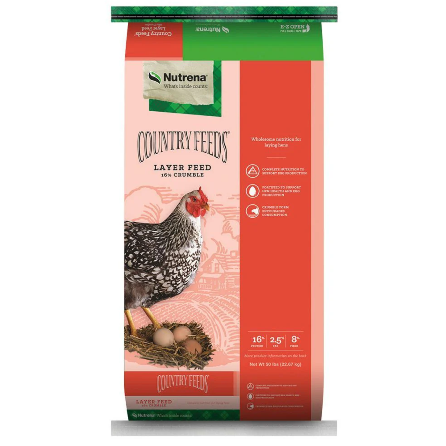 A Nutrena Country Feeder Layer Crumble bag on a white background