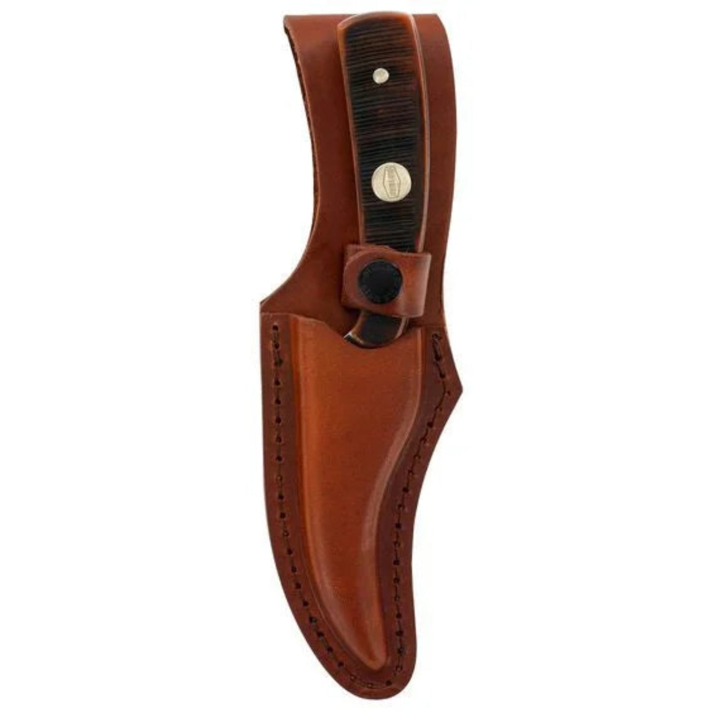 Brown leather knife sheath on a white background