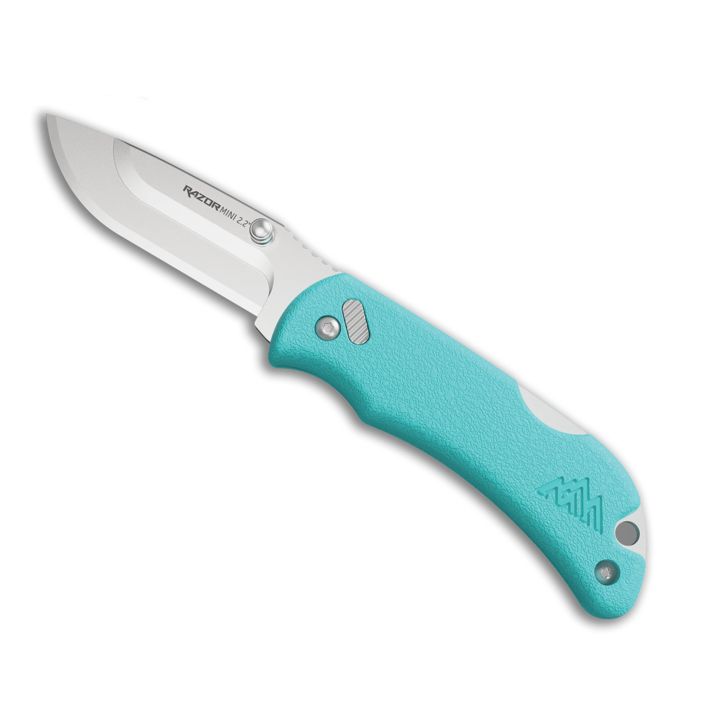 Folding knife with a turquoise handle on a white background
