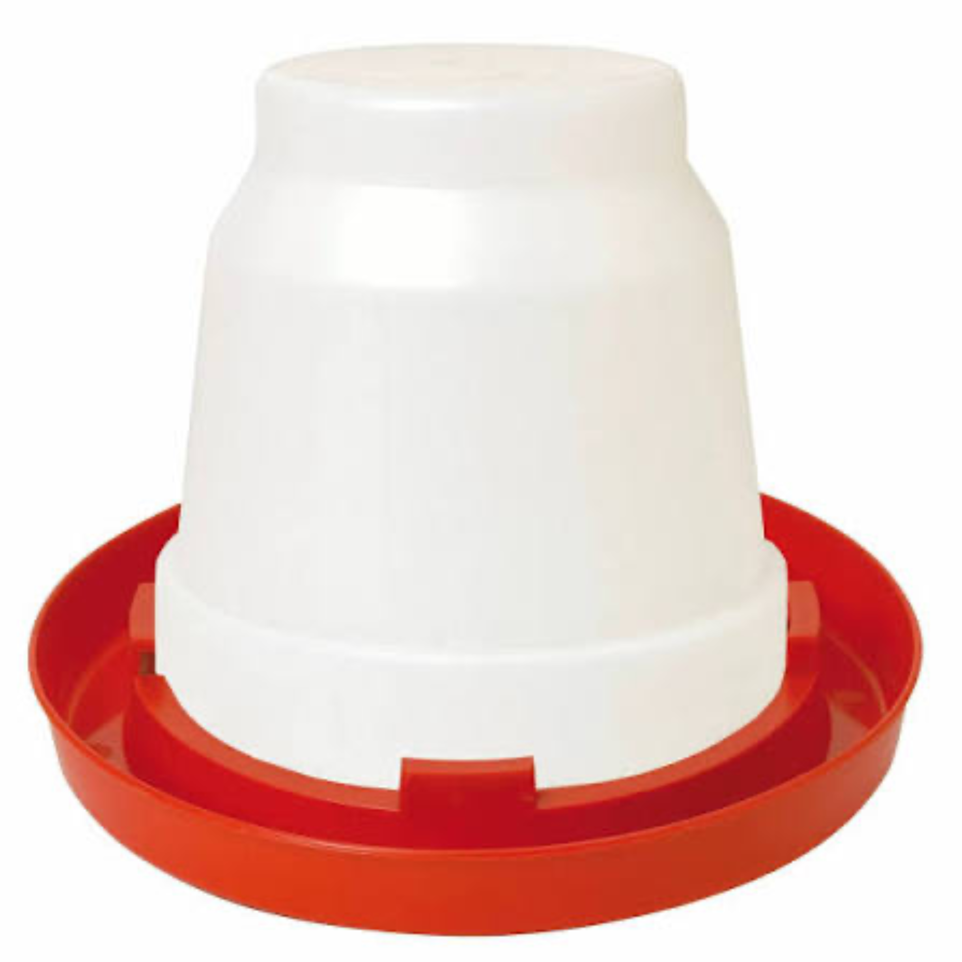White plastic cup on a red base against a white background