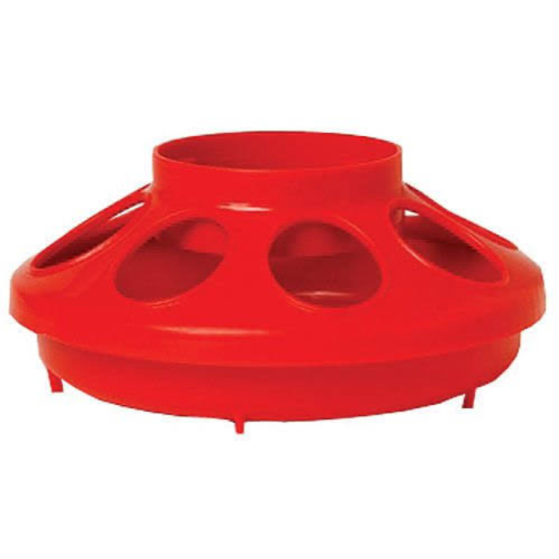 Red plastic feeder on a white background