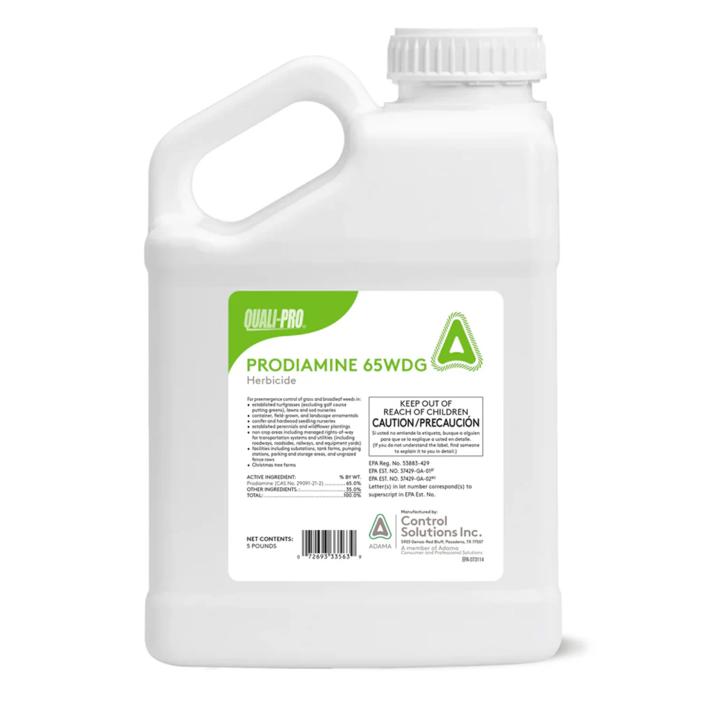 White herbicide container with a label on a white background