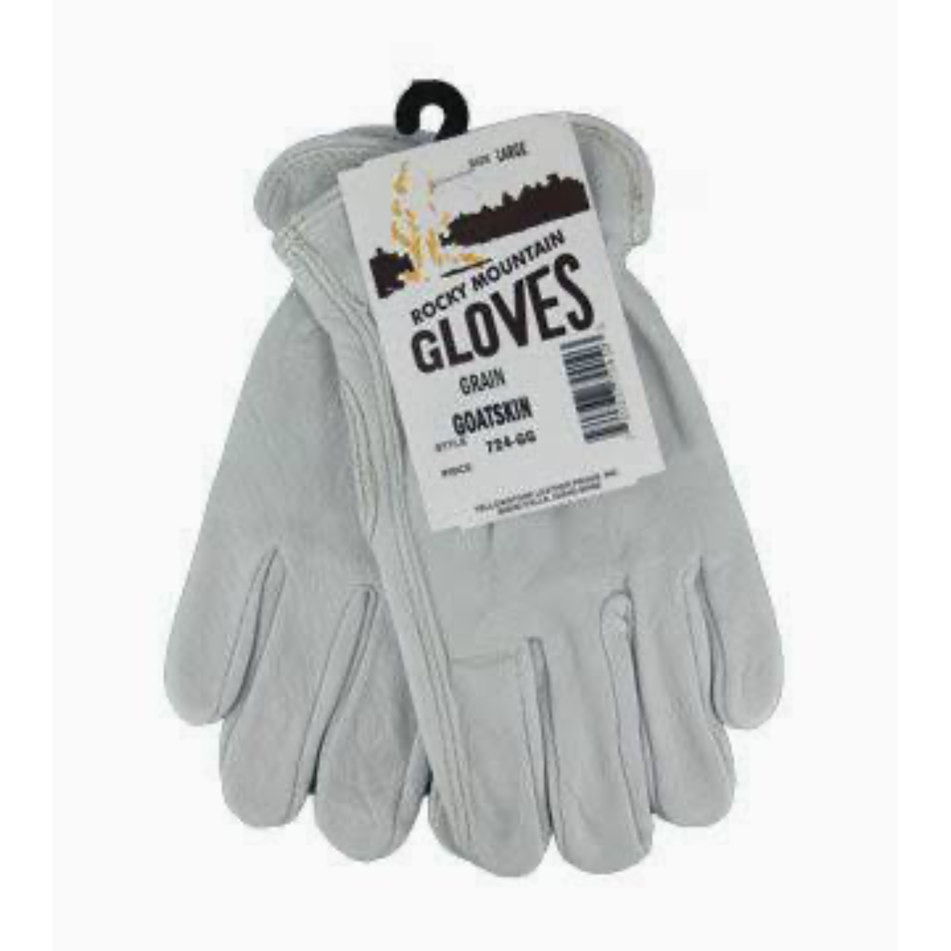Gray glove with a Rocky Mountain Gloves label on a white background