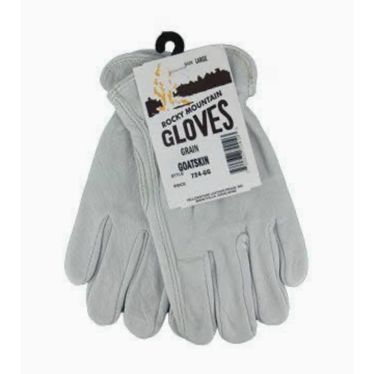 Gray glove with a Rocky Mountain Gloves label on a white background