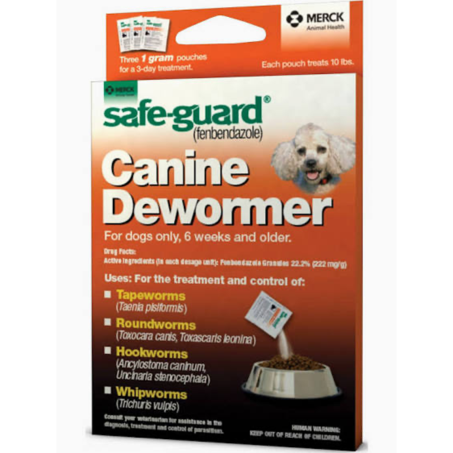 Safe-Guard Canine Dewormer packaging for dogs with Merck logo