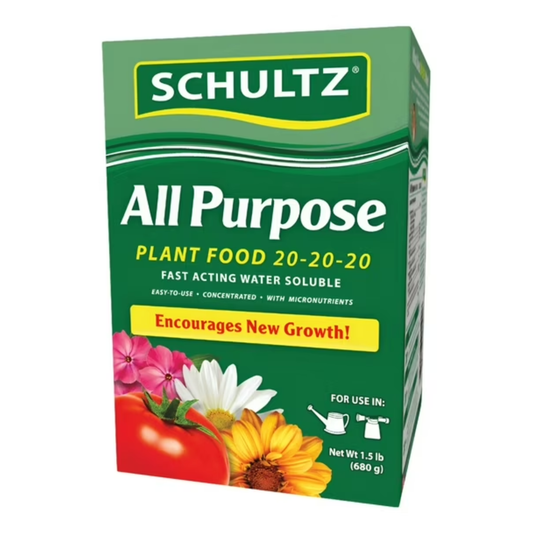 Schultz All Purpose Plant Food packaging on a white background
