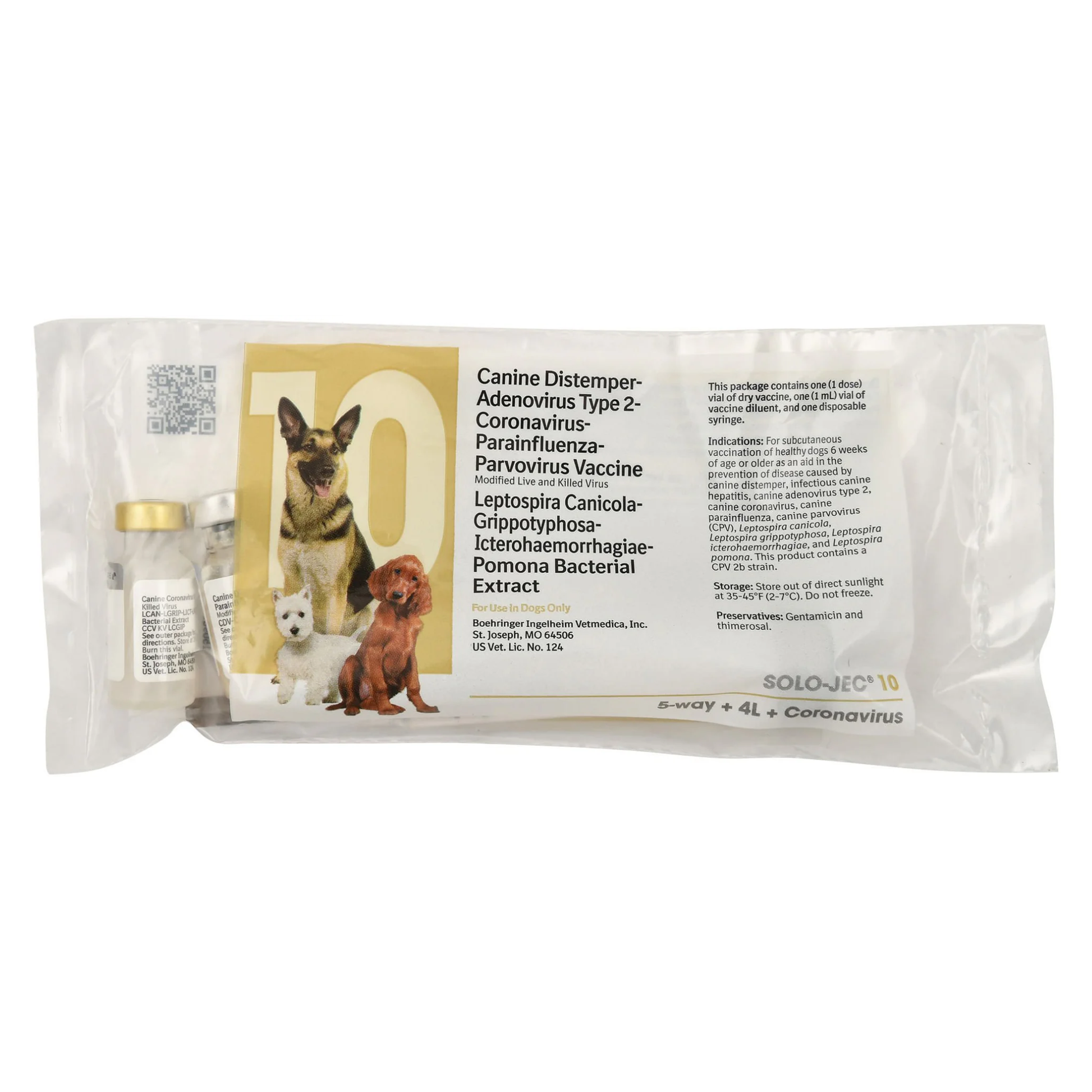 Dog vaccine package with images of dogs on a white background