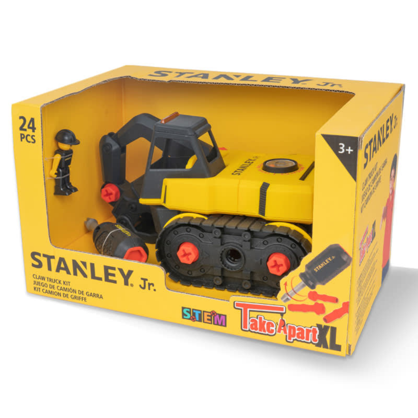 A packaged Stanley Jr. Claw Truck on a white background.