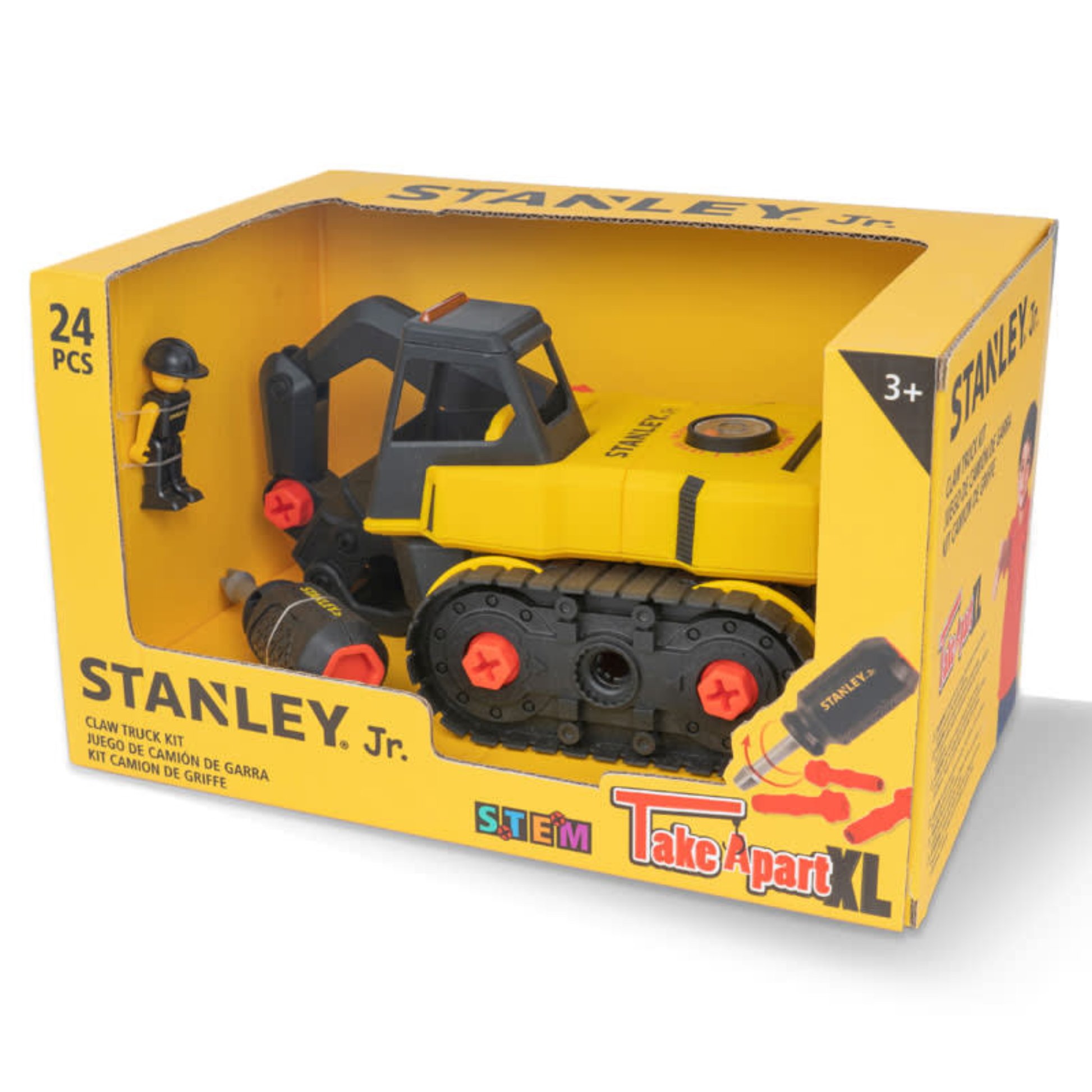A packaged Stanley Jr. Claw Truck on a white background.