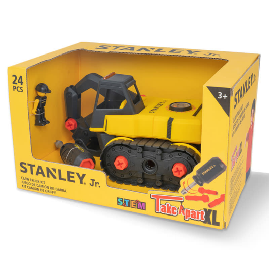 A packaged Stanley Jr. Claw Truck on a white background.